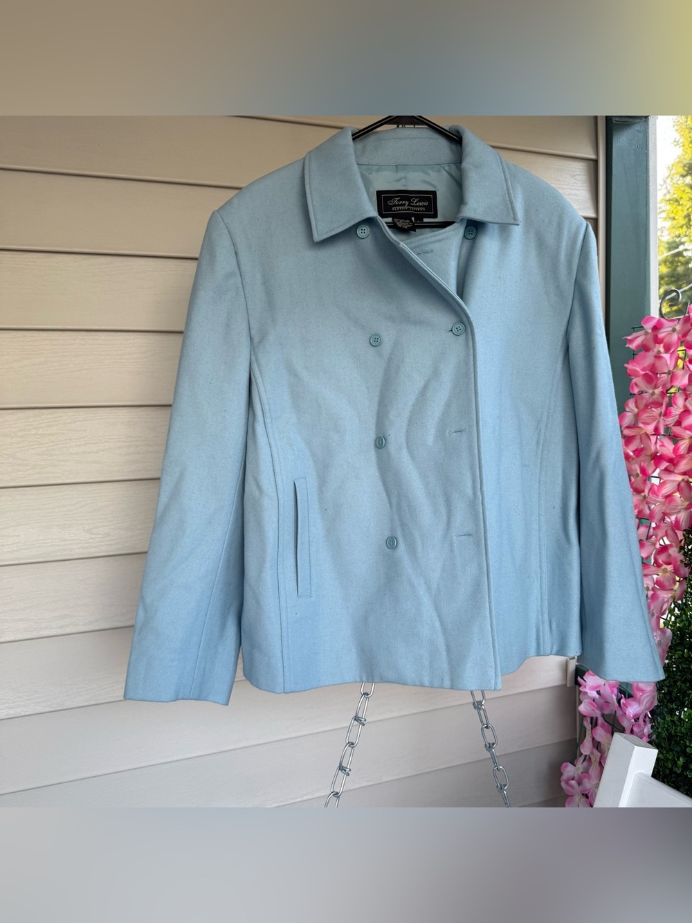 Terry Lewis Classic Luxuries Womens L Blue Double Breasted Peacoat Jacket